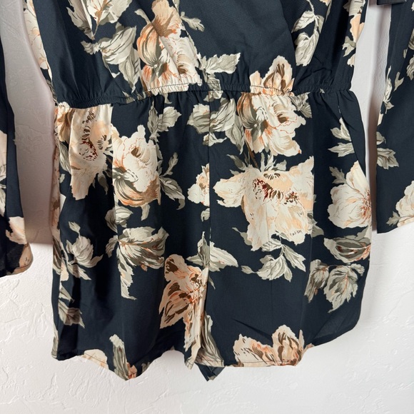 Lulus Romper Onesie Playsuit One Piece Prairie Daydream Washed Navy Blue Floral - Picture 3 of 10